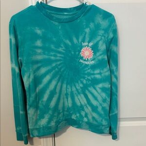 Girls' Teal Tie-Dye Long Sleeve Tee with Floral Graphic